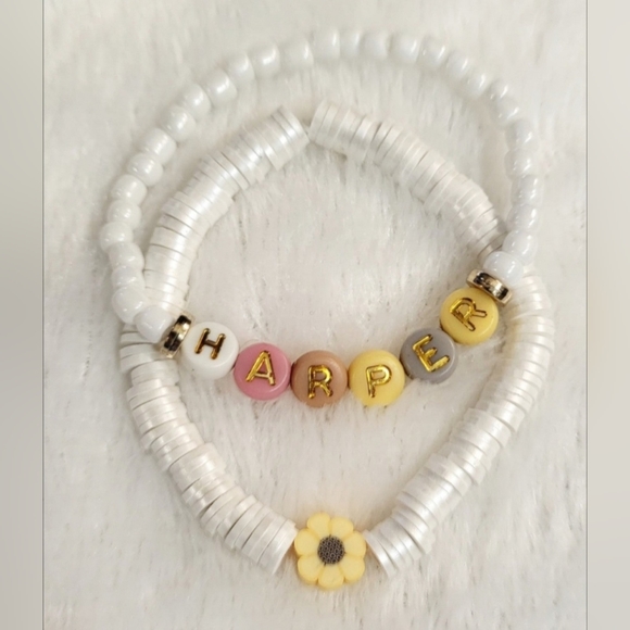 Girls White Sunflower Stackable Bracelet Set - Picture 1 of 5